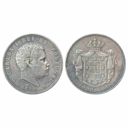Portugal, Carlos I, Silver 1000 Reis, 1899, 24.89g. Obv: Portrait bust of king. Rev: Crown