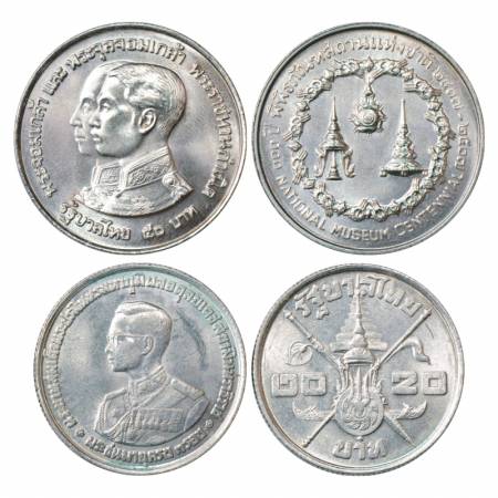 Thailand, Rama IX, Silver 50 Bhat, 24.93g. BE 2517 (1974), KM Y101 and 20 Bhat, 18.99g, ND