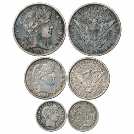 United States of America, Silver 3 Coins, Half Dollar 1902, ¼ Dollar, 1900 and 1 Dime, 189