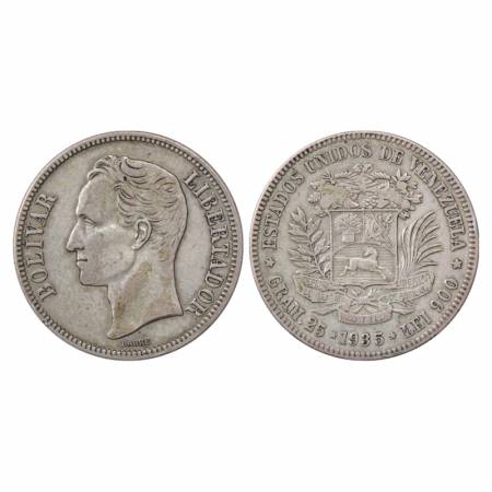 Venezuela, Boliver, Silver Gram 25 (5 Bolivares) 1935, 24.75g. KM Y24.2. Very Fine+, Scarc