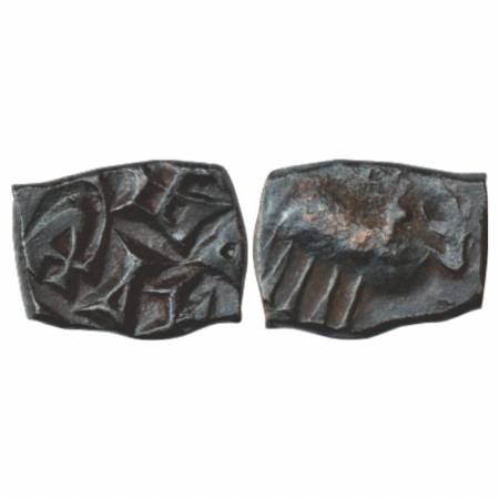 Maghas of Kaushambi, Alloyed Copper unit of Shivamagha (250-300 AD), AICR 1001, 2.23g. Obv