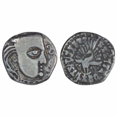 Gupta Empire, Silver Drachm of Kumara Gupta (415-450 AD), of 'fan tailed peacock' or Madhy