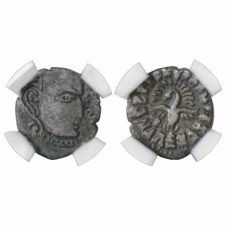 Gupta Empire, Silver Drachm of Kumara Gupta (415-450AD), of 'fan-tailed peacock' or Madhya