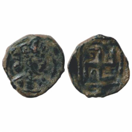 Hunnic Coinage, Uninscribed Copper coin from the 'Kashmir Smast' series (400-500 AD), 1.30