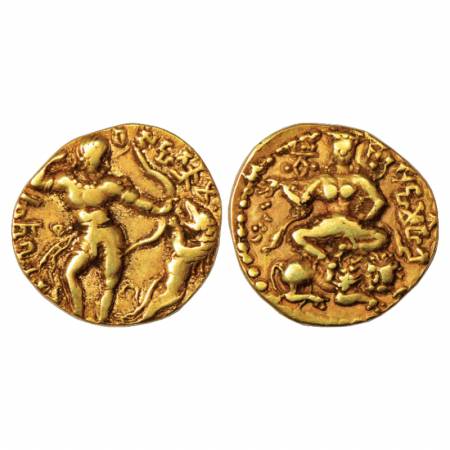Gupta Empire, Kumara Gupta (415-450 AD), Gold Dinar of 'Lion Slayer' type, Altekar Class I