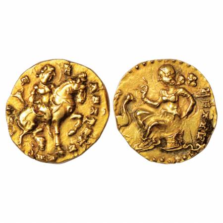 Gupta Empire, Kumara Gupta (415-450 AD), Gold Dinar of 'Horseman' type, Altekar Class II, 