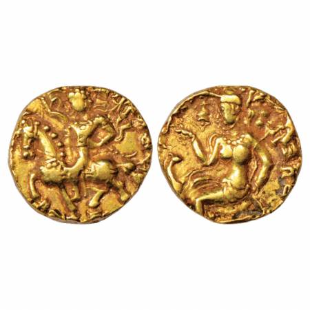 Gupta Empire, Kumara Gupta (415-450 AD), Gold Dinar of 'Horseman' type, Altekar Class II, 