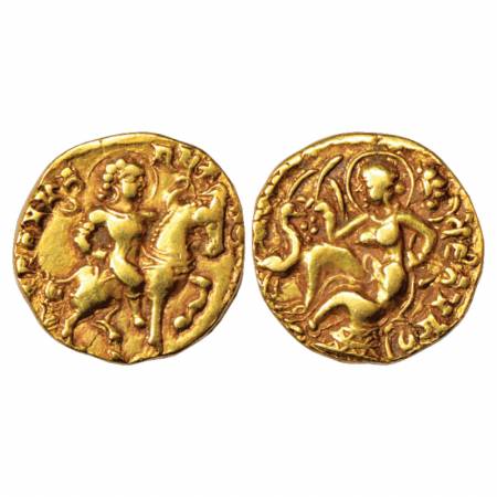 Gupta Empire, Kumara Gupta (415-450 AD), Gold Dinar of 'Horseman' type, Altekar Class II, 