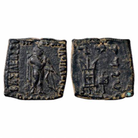 Indo-Greeks, Apollodotos II (80-60 BC), Copper Unit, BN Series 17, 4.92g. Obv: Apollo stan