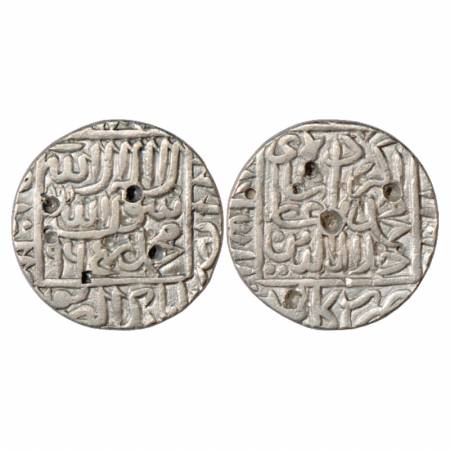 Akbar (1556-1605 AD), Silver Rupee, Kalpi Mint, AH 965, KM 80.11. Full mint visible. Shrof
