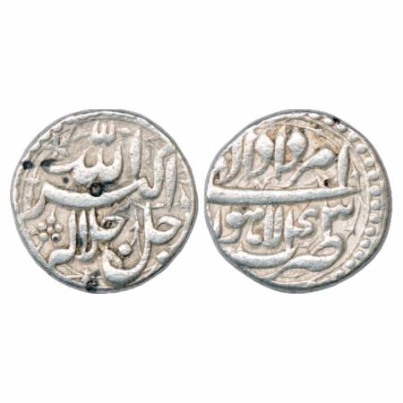 Akbar (1556-1605 AD), Silver Rupee, Lahore Mint, Amardad 43, KM 93.11. Very Fine, Very Sca