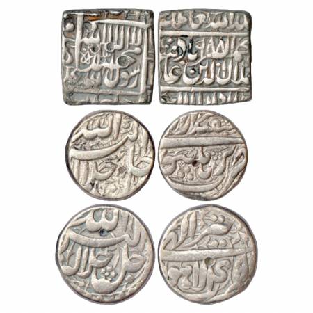 Akbar (1556-1605 AD), Silver Rupee (3), 1x Square, Dar us-Sultanat Lahore Mint, AH 988, KM