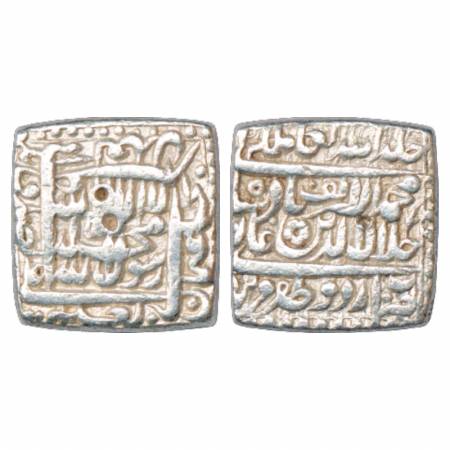 Akbar (1556-1605 AD), Silver Square Rupee, Urdu Zafar Qarin Mint, AH Alf (1000), KM 82.8. 