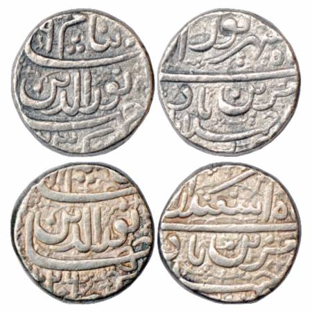 Jahangir (1605-1627 AD), Silver Rupee (2), Ahmadabad Mint, 'Muzaiyan' couplet, Shahrewar, 