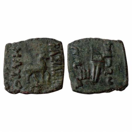 Indo-Scythians, Maues (90-60 BC), Copper Coin, ISCH 6.1, 4.69g. Obv: Horse facing right; G