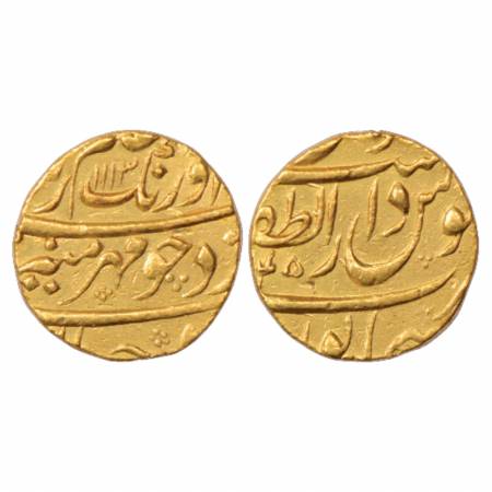 Aurangzeb (1658-1707 AD), Gold Mohur, 10.92g. Dar uz-Zafar Bijapur Mint, AH 1113/RY 45, KM