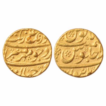 Aurangzeb (1658-1707 AD), Gold Mohur, 10.93g. Burhanpur Mint, RY 1x, KM 315.16. Very Fine,