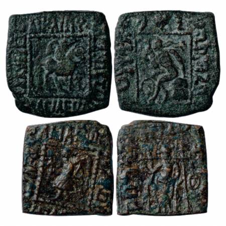 Indo-Scythians, Copper Hemi-obol (2), (a) Spalirises with Spalagadames (80-60 BC), MAC 216