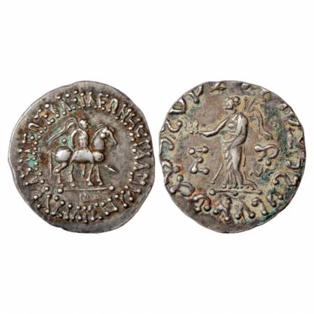 Indo-Scythians, Azilises (70-58 BC), Silver Tetradrachm, ISCH 52.1T, 9.67g. Obv: King ridi