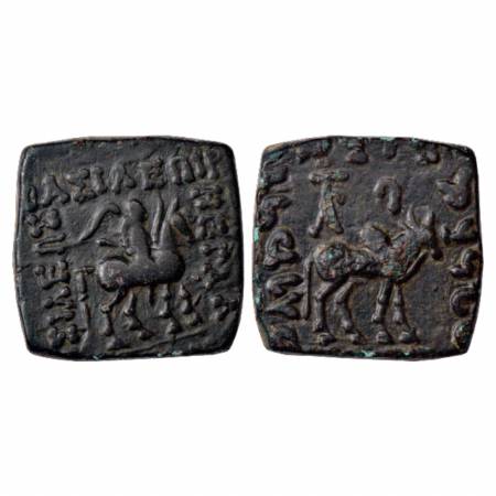 Indo-Scythians, Azes (58-30 BC), Copper Unit, ISCH 92.1, 11.63g. Obv: King mounted on hors