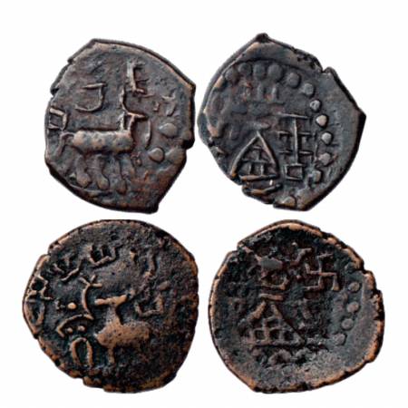 Ancient Himachal Pradesh, Kunindas, two fractional Copper issues in the name of Amoghabhut