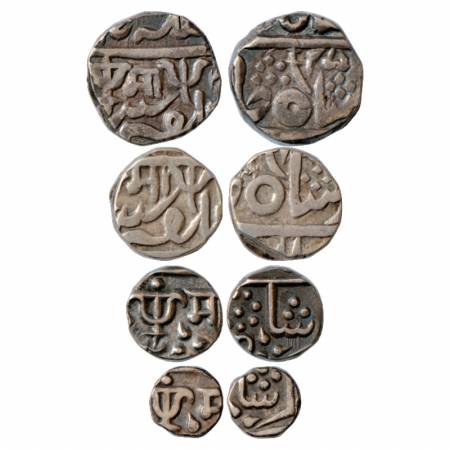 Gwalior, Madho Rao (1886-1925 AD), a set of 4 Silver Coins, Bhilsa and Lashkar Mint, Rupee