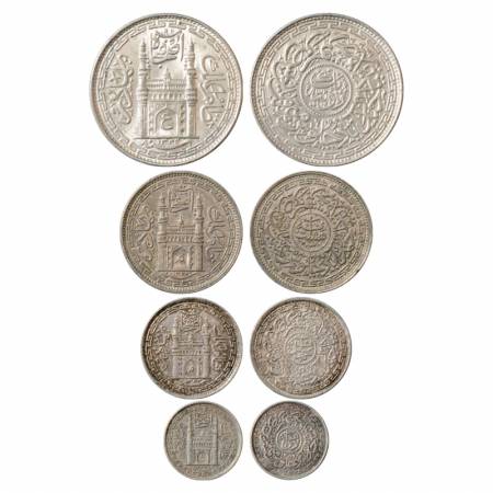 Hyderabad, Mir Usman Ali Khan (1911-1948 AD), set of 4 Silver Coins, Rupee AH 1334/RY 6; 8