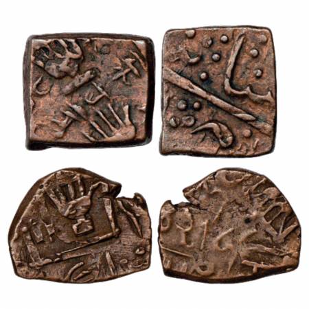 Lunawada (2), Wakhat Singhji (1867-1929 AD), Copper Paisa & ½ Paisa, Open hand type. (2 Co