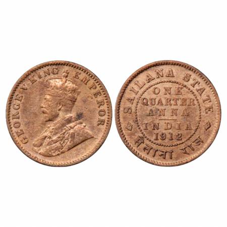 Sailana, Jaswant Singh (1890-1919 AD), Copper ¼ Anna, AD 1912, portrait bust of George V o
