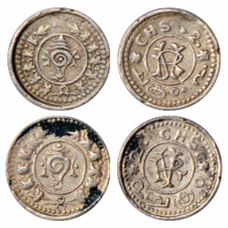 Travancore, Rama Varma VI (1885-1924 AD), Silver 2 Chuckram (2), 1x Legend CHS .2 and 1x L