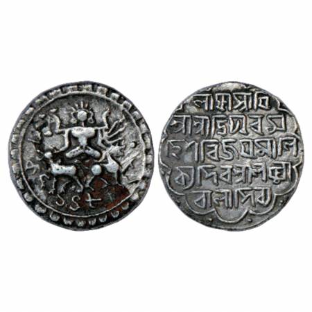 Tripura, Vijaya Manikya (1532-1564 AD), Silver Tanka, SE 1482. Obv: Figure of Ardhanarishv