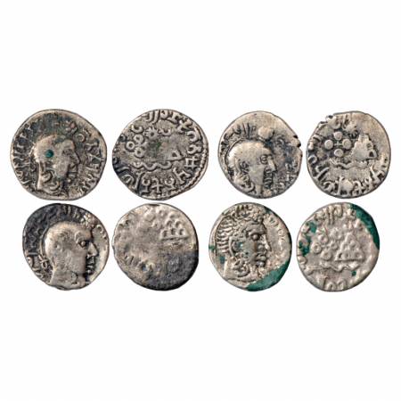 Satavahanas, a group of 4 Silver Portrait Drachm of Gotamiputa Siri Yaña Satakani (180-210