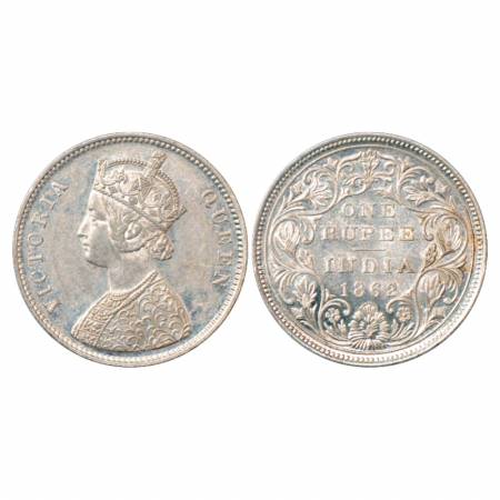 Victoria Queen, Silver Rupee, 1862, Bombay Mint, A/II/0/10 PR 93. Uncirculated, Rare.