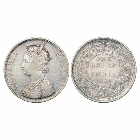 Victoria Queen, Silver Rupee, 1862, Bombay Mint, A/II/1/10, top dot above N of ONE, PR 95.