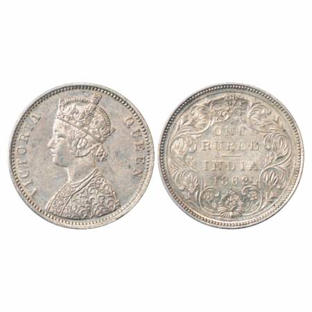 Victoria Queen, Silver Rupee, 1862, Bombay Mint, A/II/1/1 with crescent Eleventh year, PR 