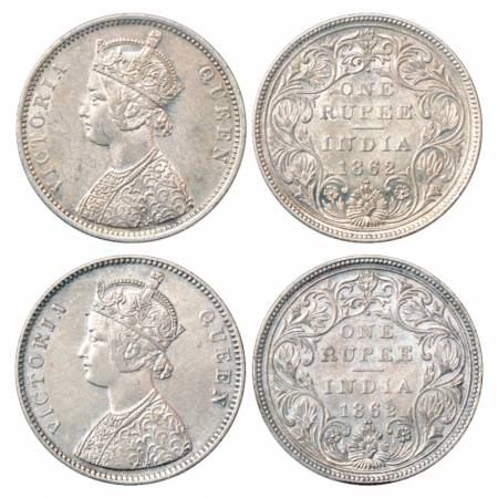 Victoria Queen, Silver Rupee (2), 1862, Bombay Mint, A/II/1/2, first with crescent and sec