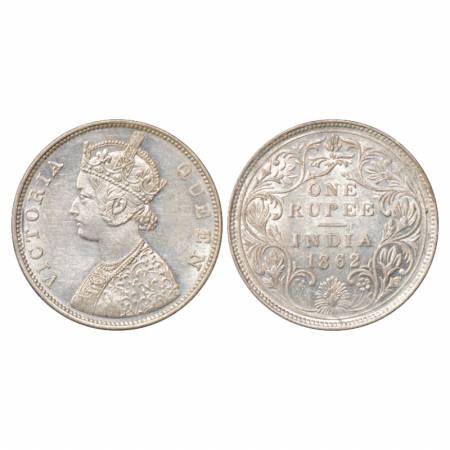 Victoria Queen, Silver Rupee, 1862, Bombay Mint, B/II(a)/0/0, 4 Pineapple type, unlisted i