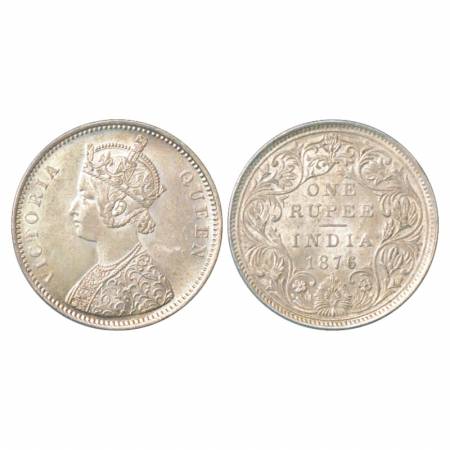Victoria Queen, Silver Rupee, 1876, Bombay Mint, A2/II/dot, PR 147. Uncirculated, Scarce