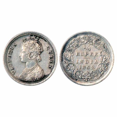 Victoria Queen, Silver ¼ Rupee, 1862, Bombay Mint, A/I/no mm, PR 377. Extremely Fine, Scar