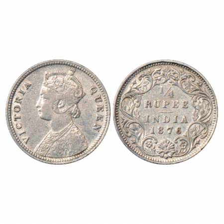 Victoria Queen, Silver ¼ Rupee, 1876, Calcutta Mint, A/I/no mm, PR 381. About Very Fine, S