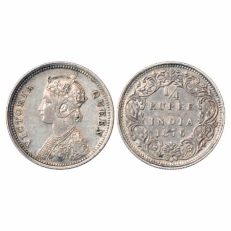 Victoria Queen, Silver ¼ Rupee, 1876, Bombay Mint, A/I/no mm, PR 407. About Extremely, Ver