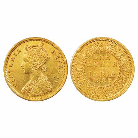 Victoria Empress, Gold One Mohur, 11.64g. 1888, Calcutta Mint, two flowers type and 'V' in