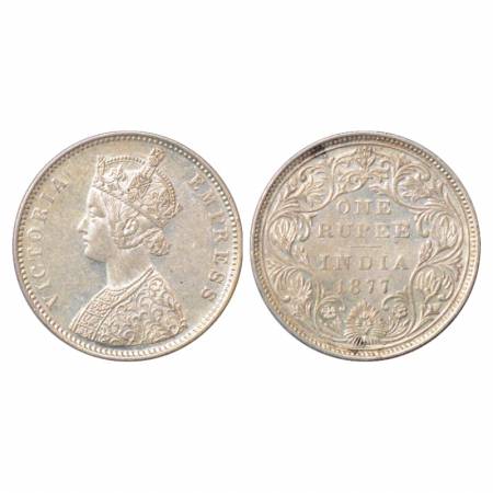 Victoria Empress, Silver Rupee, 1877, Bombay Mint, A2/II/dot, PR 149. Uncirculated, Scarce
