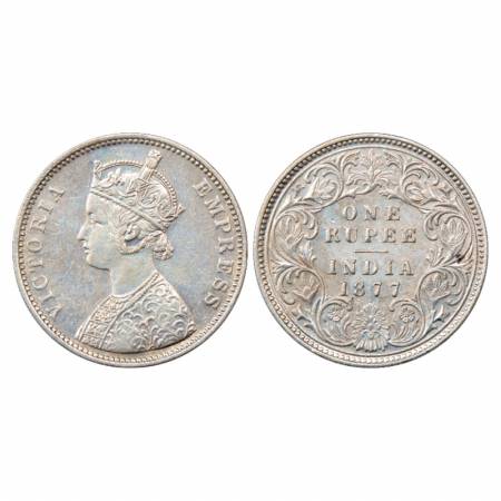 Victoria Empress, Silver Rupee, 1877, Bombay Mint, A3/I/dot, PR 150. Very Fine+, Very Scar