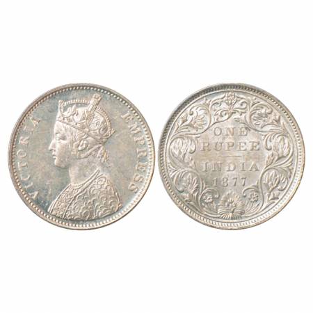 Victoria Empress, Silver Rupee, 1877, Bombay Mint, A3/II/dot, unlisted in PR. Uncirculated