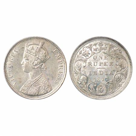 Victoria Empress, Silver Rupee, 1877, Bombay Mint, A3/II(i)/dot, unlisted in PR. Uncircula
