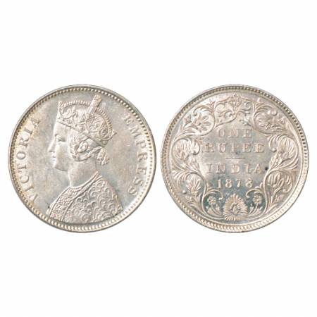 Victoria Empress, Silver Rupee, 1878, Bombay Mint, A3/II(i)/dot, PR 151. Uncirculated, Sca