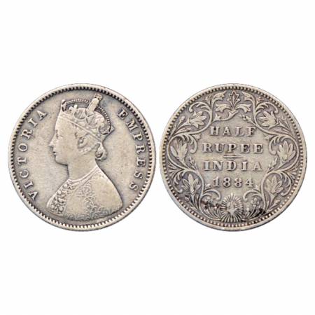 Victoria Empress, Silver ½ Rupee, 1884, Bombay Mint, A/II/no dot, PR 293. Very Fine, Rare.