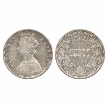 Victoria Empress, Silver ½ Rupee, 1887, Bombay Mint, A/II/'B' raised, PR 296. About Very F