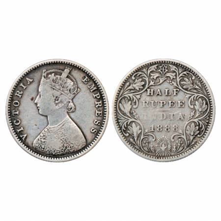 Victoria Empress, Silver ½ Rupee, 1888, Bombay Mint, A/II/no mm, PR 297. Fine, Scarce.